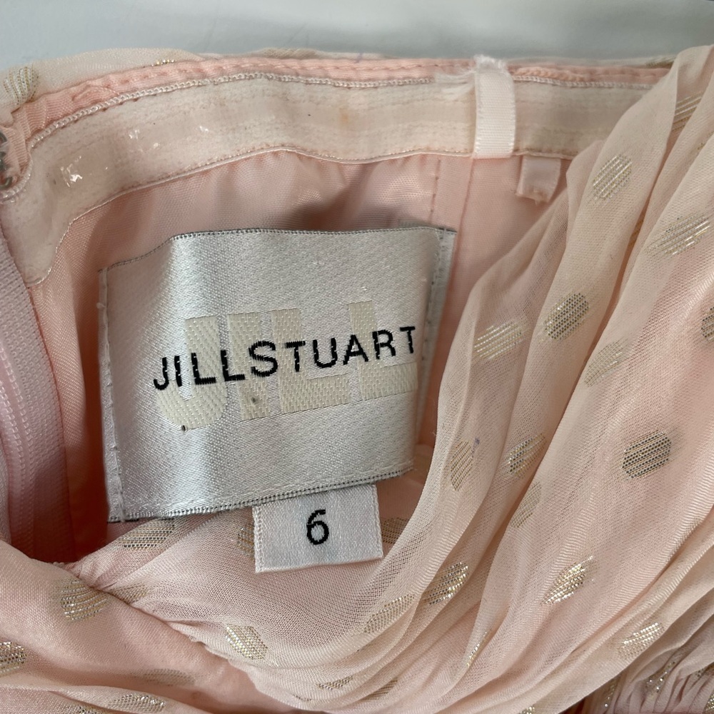 Jill Stuart Y2K Silk Ballerina Pink Strapless Metallic Dot Tea Length Dress - Picture 10 of 13
